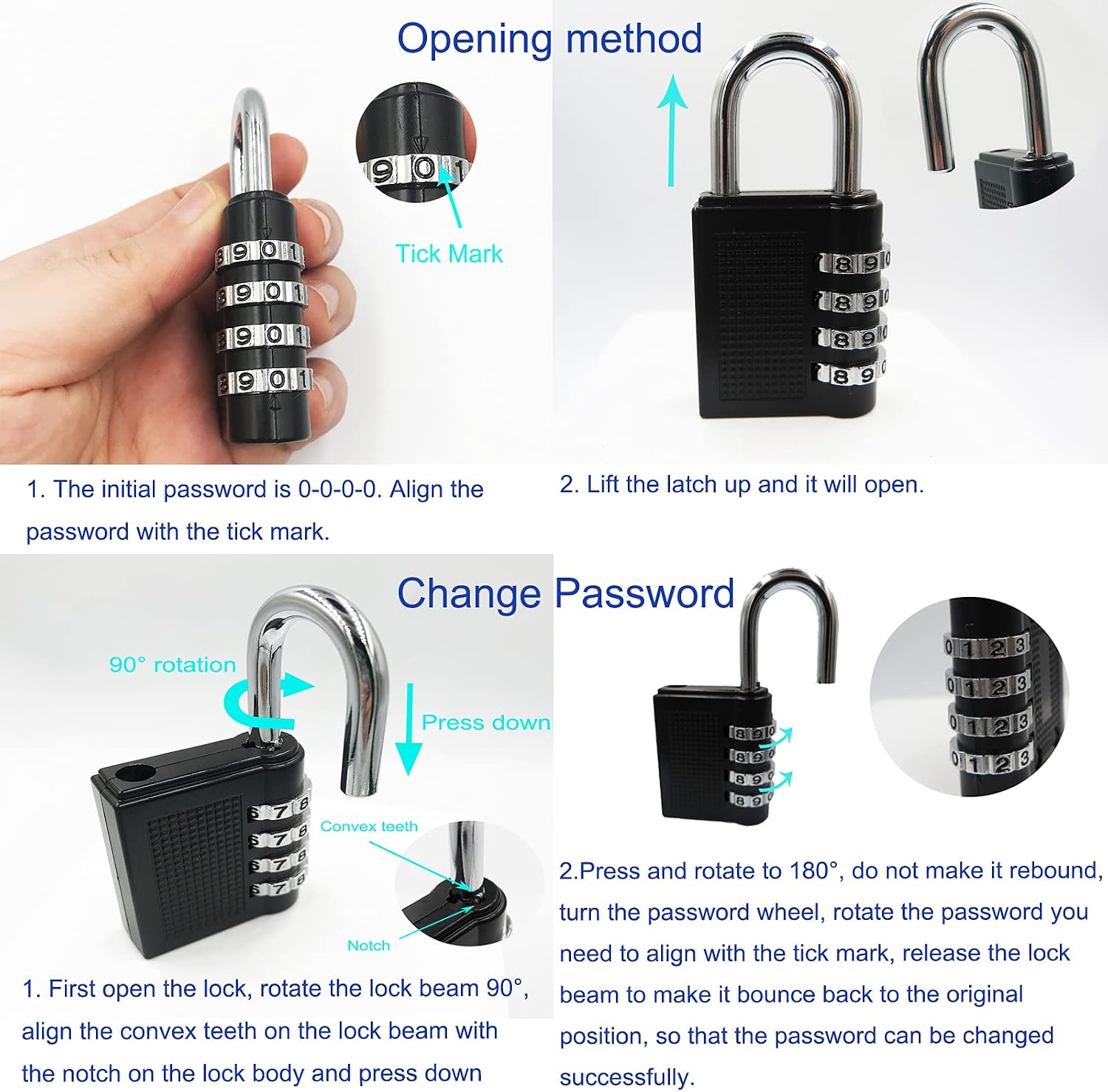LAJIAOZ Black Heavy Duty Slide Bolt Gate Latch with Padlock Hole - Solid Hardware Thickened Metal Door Locks Gate Latches for Shed Door,Wooden Fences,Barn Doors,Yard Door(with Password Padlock)