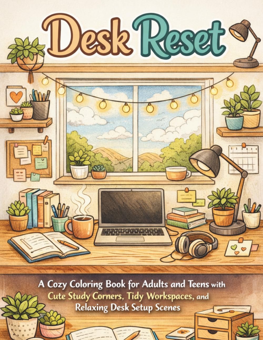 Desk Reset: A Cozy Coloring Book for Adults and Teens with Cute Study Corners, Tidy Workspaces, and Relaxing Desk Setup Scenes