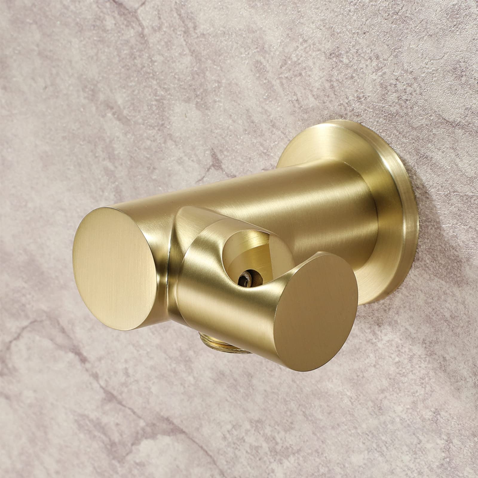 Duschkopfhalter, runder Verstellbarer Duschhalter, Wandhalterung aus gebürstetem Gold, 360 ° drehbarer Messinghalter mit Ablauf, für Badezimmer