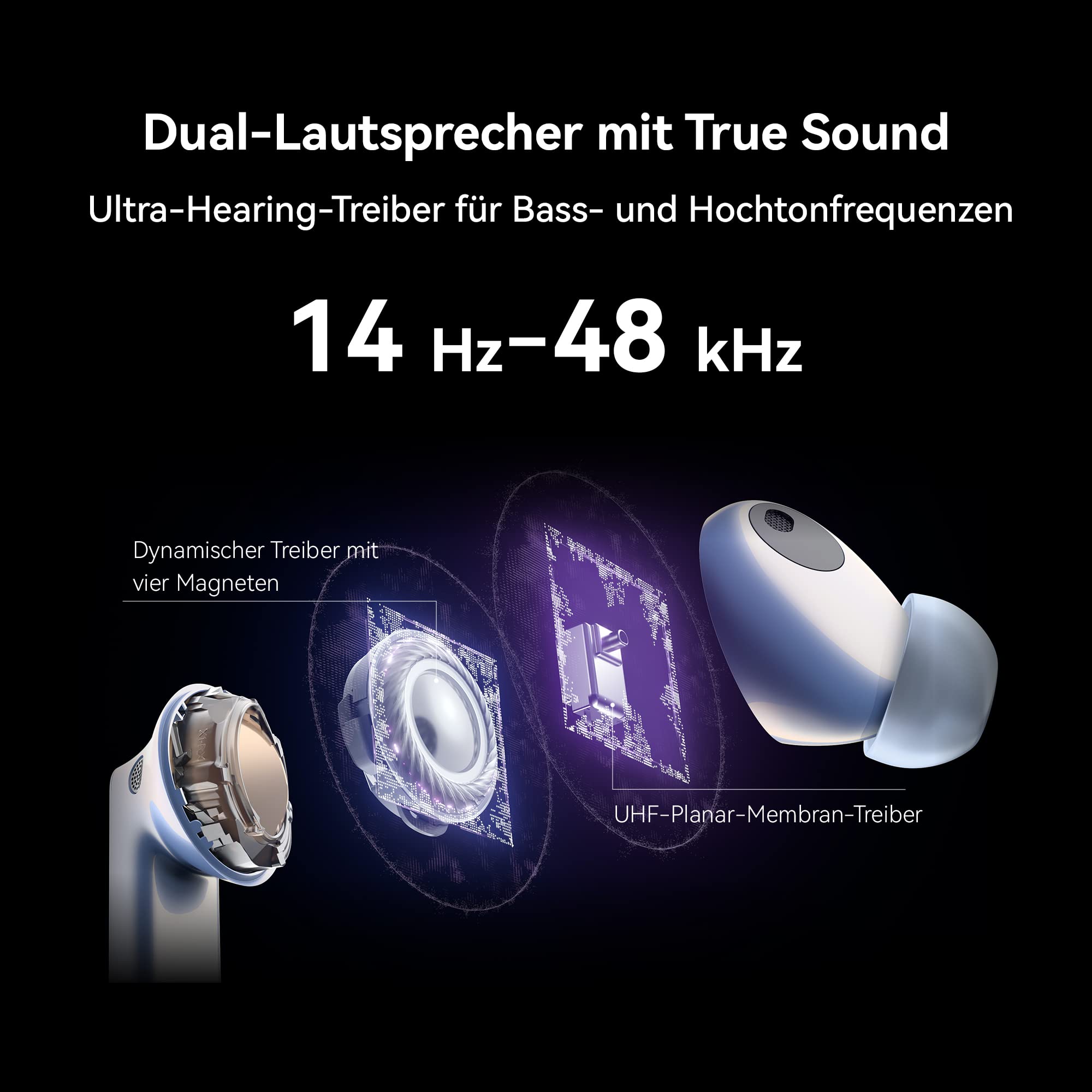 HUAWEI FreeBuds Pro 2, Dual-Lautsprecher mit True Sound, Pure Voice, Intelligentes ANC 2.0, Triple Adaptive EQ, HWA- und Hi-Res Wireless-Zertifizierung, Deutsche Version, Silver Frost