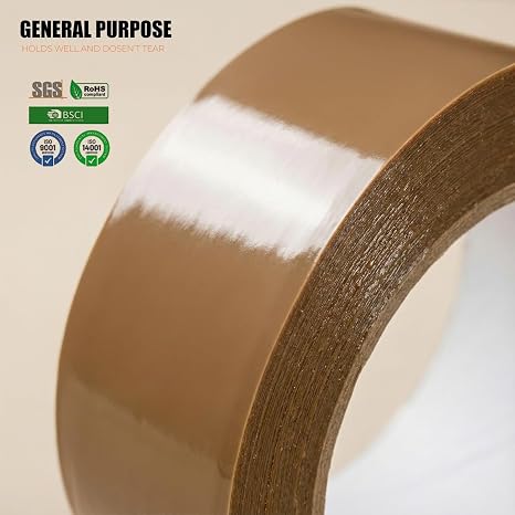 Roe Tenpo Packaging Tape, 3 Rolls Brown Parcel Packing Tape with Low Noise - 48mm X 66m, Secure and Sticky Seal for Boxes, Packing, Shipping, Moving, eCommerce (Brown, 3 rolls)