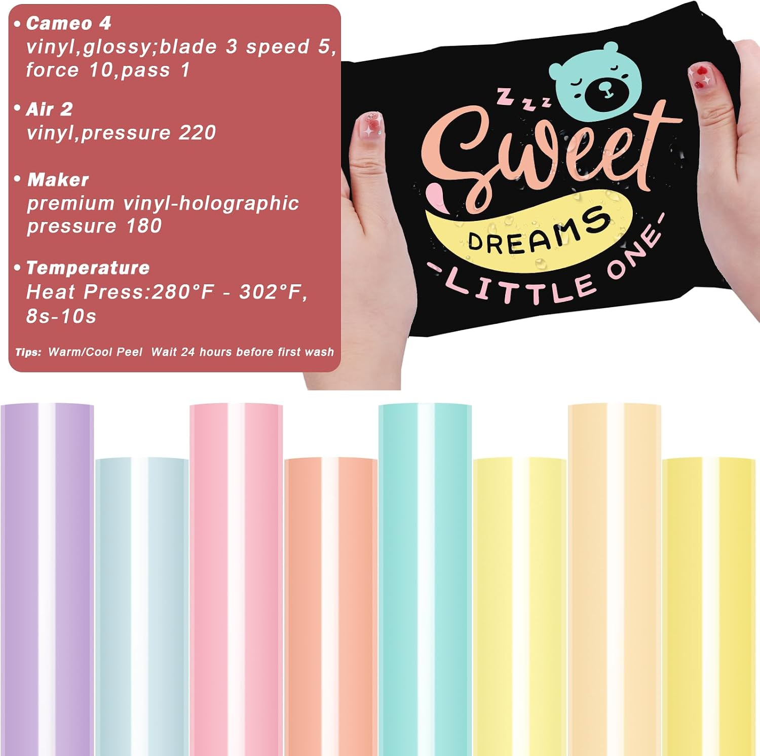WRAPXPERT Pastel Iron on Vinyl Boho Heat Transfer Vinyl Bundle 12 X 10 in, 8 Assorted Pastel HTV for T-Shirts,Garment, Easy to Cut & Transfer image 3