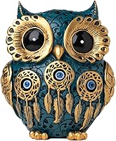 Vintage Blue & Gold Owl Figurine Statue - Evil Eye Home Decor Accent for Bookshelf, Bedroom, Office, Tabletop | Cute Owl Sculpture Gift
