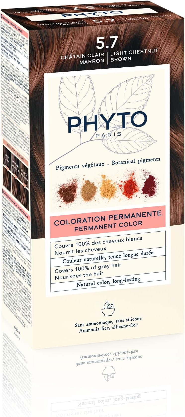 Phyto Phytocolor Permanent Natural Hair Color 5.7 Light Chestnut Brown with Botanical Pigments, 100% Grey Hair Coverage, Ammonia-free, PPD-free, Silicone-free