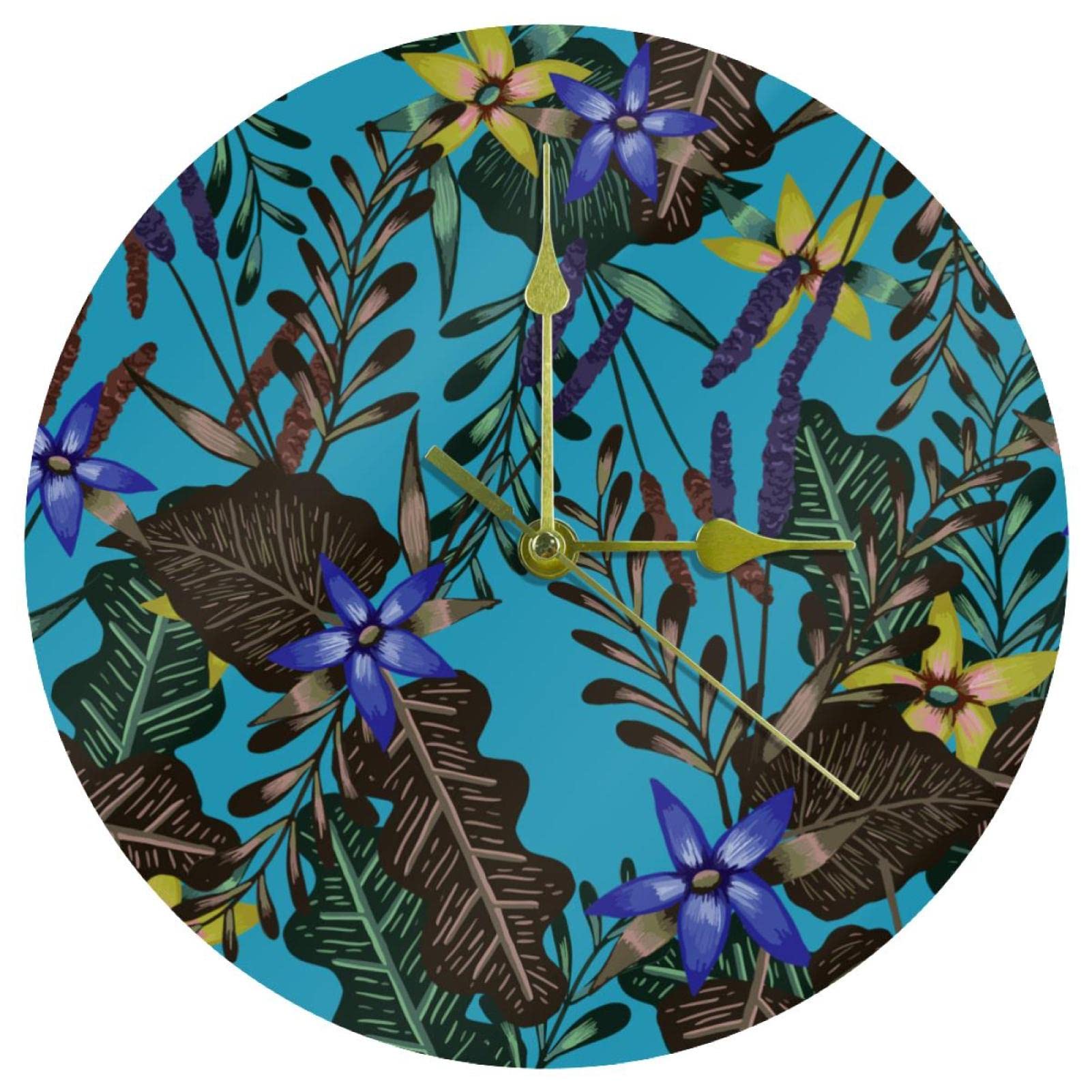 Horloge murale en acrylique florale ronde et silencieuse pour la maison