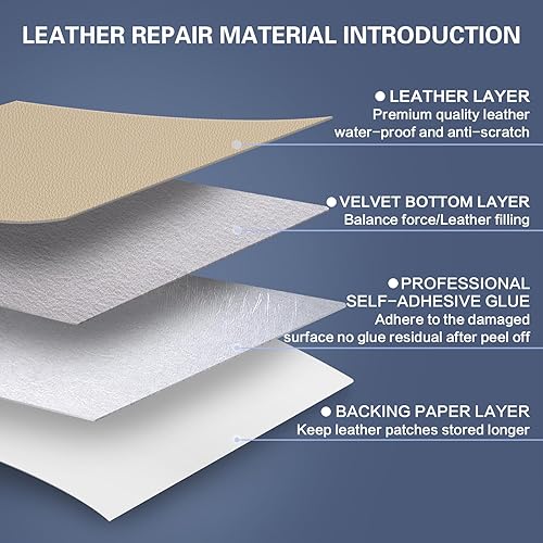 Miniatura 7 de Kit de parches de reparación de cuero autoadhesivo, 31 x 16 pulgadas, cinta de reparación de cuero de vinilo grande para muebles, asiento de