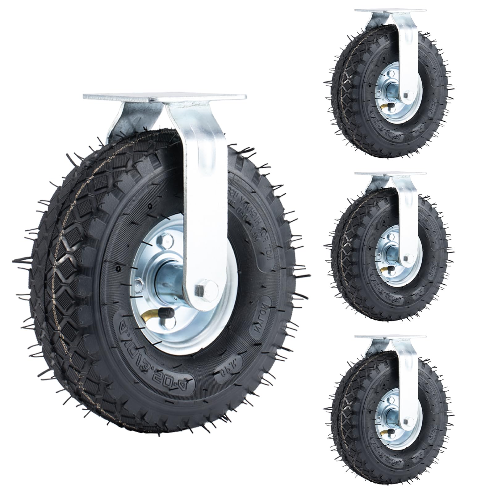 Nfbcxutkw White 10 Inch Pneumatic Casters Without Brakes Set Of 4 (2 Swivel 2 Rigid) – 1300 Lbs Heavy Duty Rubber Wheels Wagon Casters For Workbench Cart Trolley
