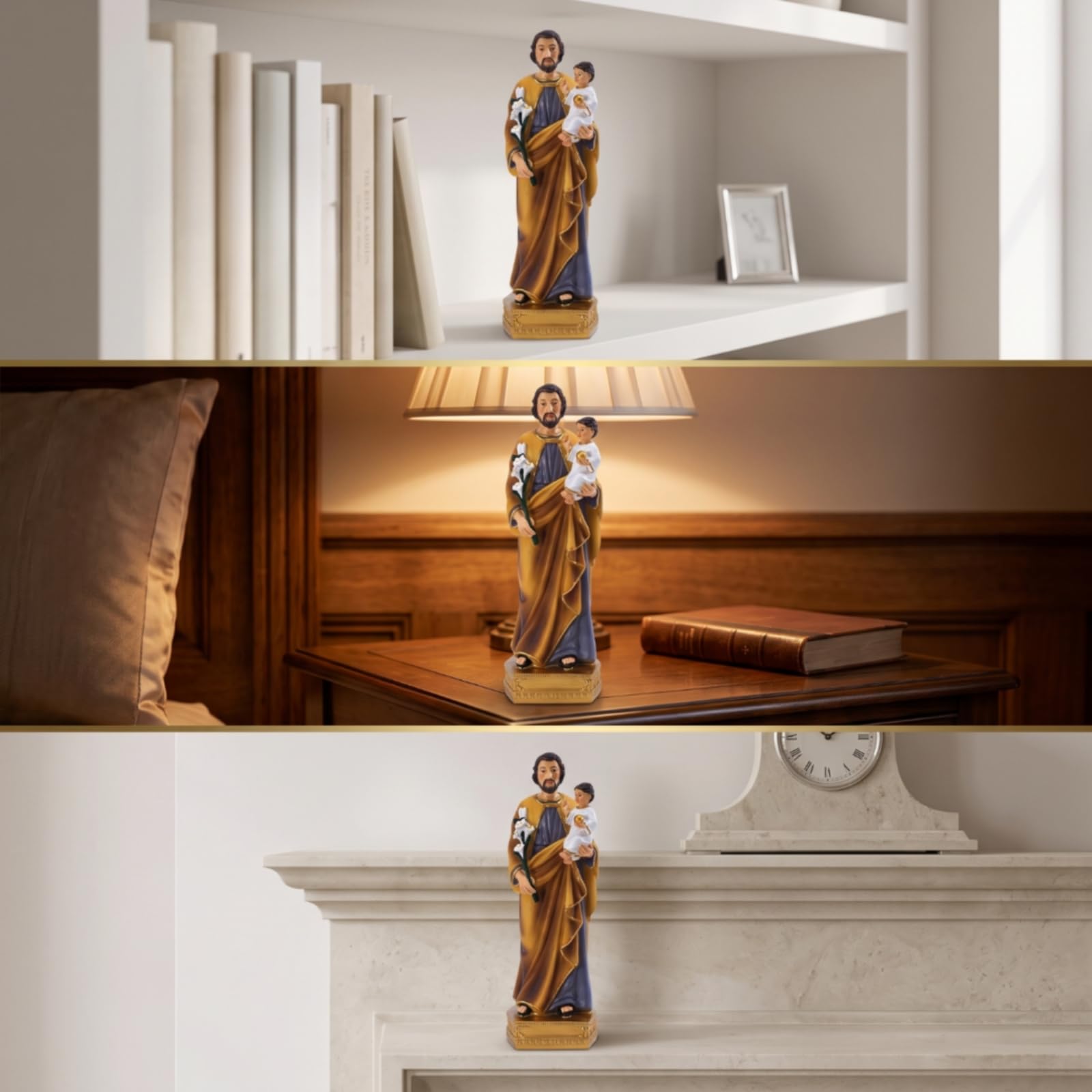 Statuetta in Resina Dorata Statuetta con Piedist Collezionabile Scultura da Tavolo per Fedeli