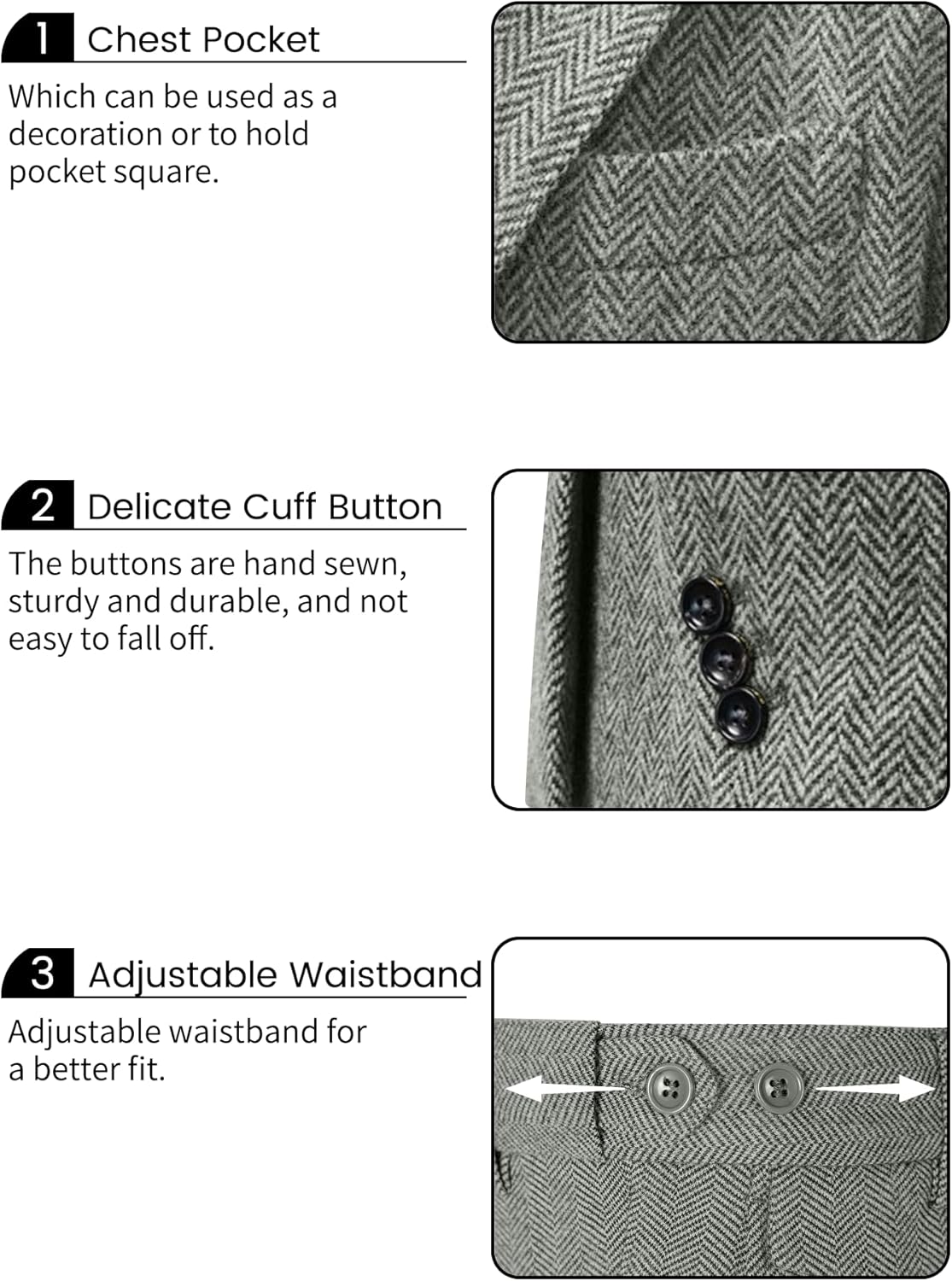 Mens Herringbone Tweed Tuxedo Suits Slim Fit 2 Piece Tea Formal Tweed Suit Prom Wedding Suit Jacket Pants Groom Tuxedos S - Image 6