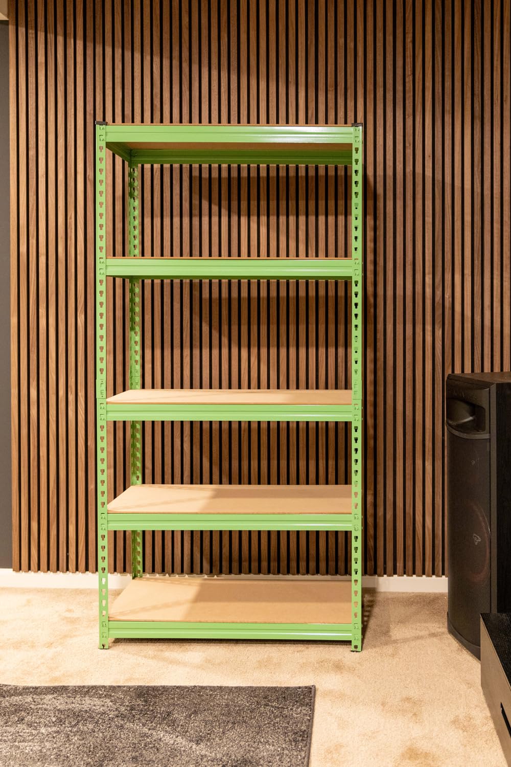 5 Tier Adjustable Steel Powder Coated Rack Storage Shelving with Engineered Wood Shelves. for Indoor Storage in garages, basements, Kitchens, etc.