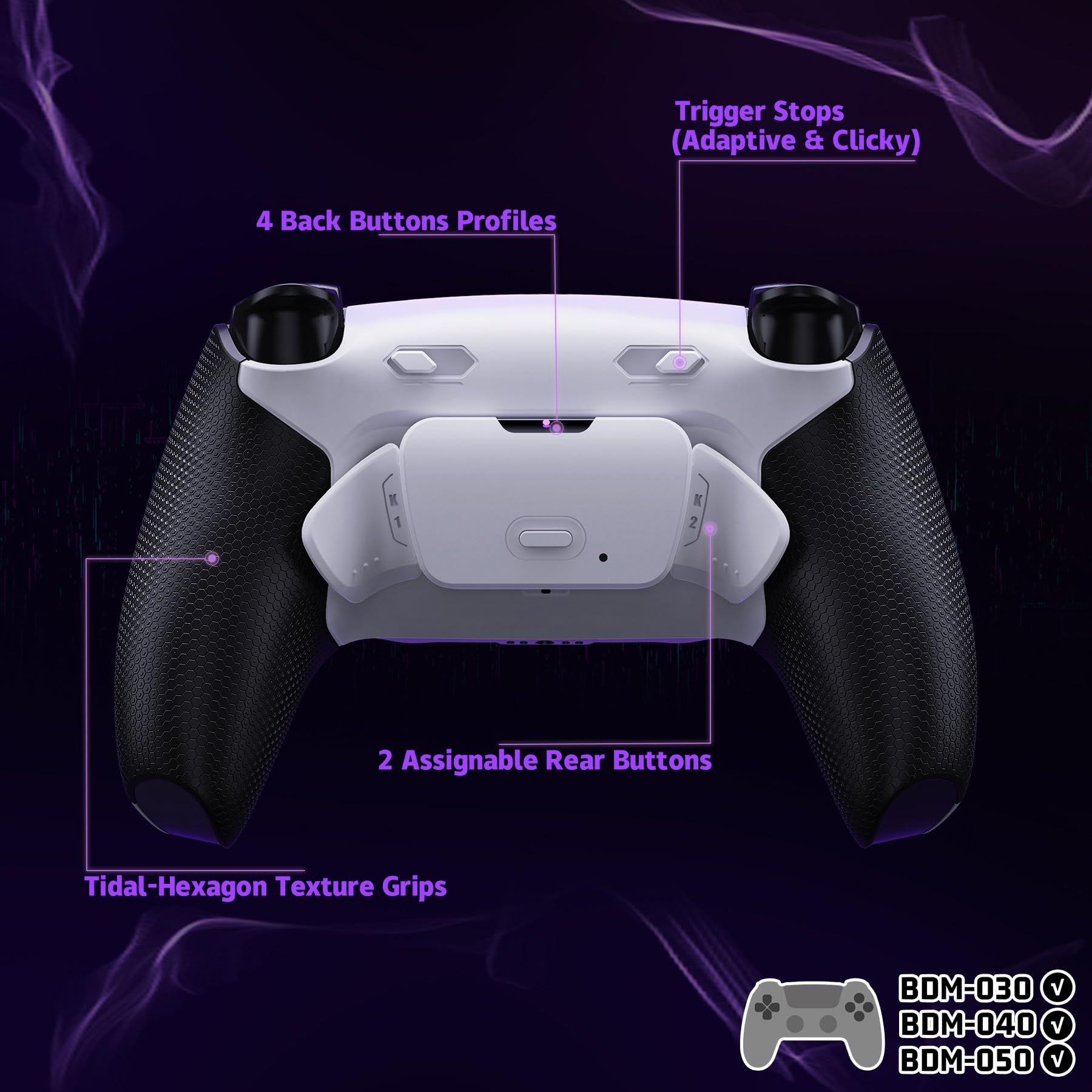 eXtremeRate RISE Plus MAX Tasti Aggiuntivi Clicky Trigger Stop per ps5 Controller BDM-030/040/050,Palette Posteriori Back Button Remap Kit per ps5 Joystick-Senza Controller-Bianco Nero