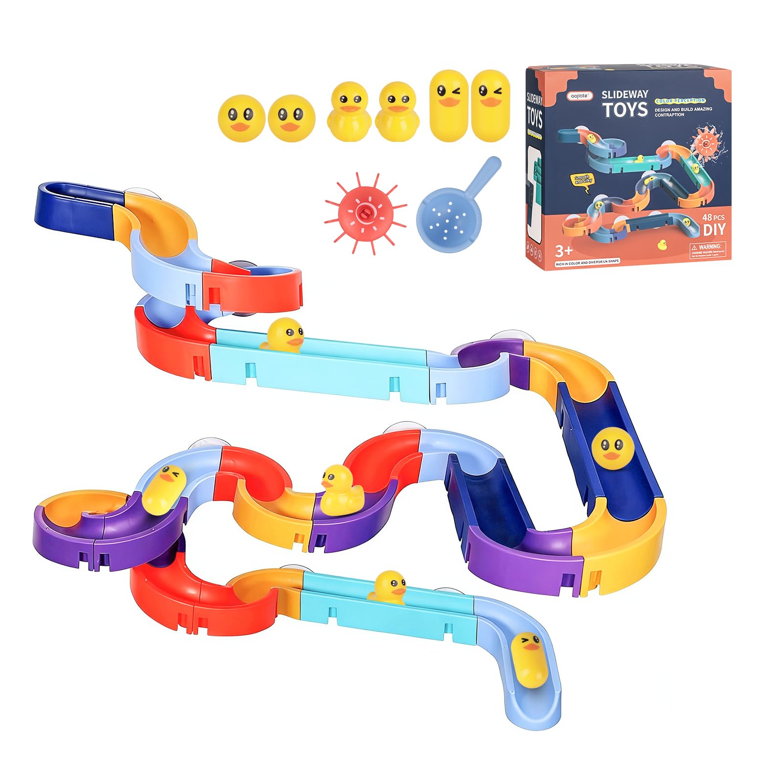 Bath Toys 48PCS, Marble Run Bath Toy with Suction Cups, DIY Water Track, Bath Toys for 3 Year Olds, Gift for Boys and Girls 3–6 Years