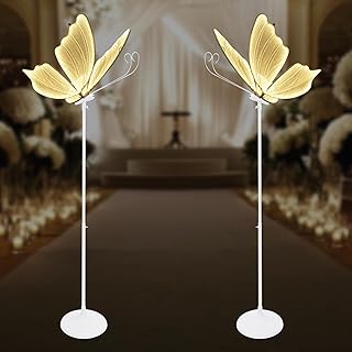 2PCS Wedding Butterfly LED Floor Lamp, LED Standing Lamp Butterfly Large Gold Color Lights, Ceiling Light Hanging Decoration Props for Wedding Party Events(23.6 in)