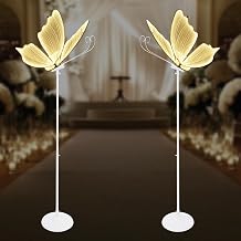 2PCS Wedding Butterfly LED Floor Lamp, 48W Creative Romantic Road Guide Light, Hanging Decoration Props Hanging Light for Party, Christmas, 58-70in Adjustable Height (Silver, Warm Lamp)