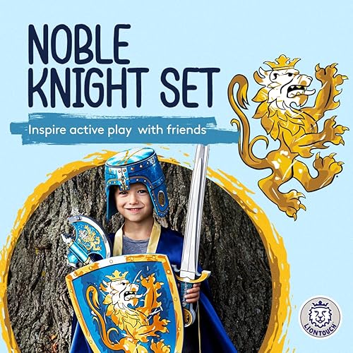 Miniatura 2 de Liontouch Espada, escudo y hacha de juguete Noble Knight para niños, azul  Juego de simulación medieval en espuma para niños con tema de león dorado