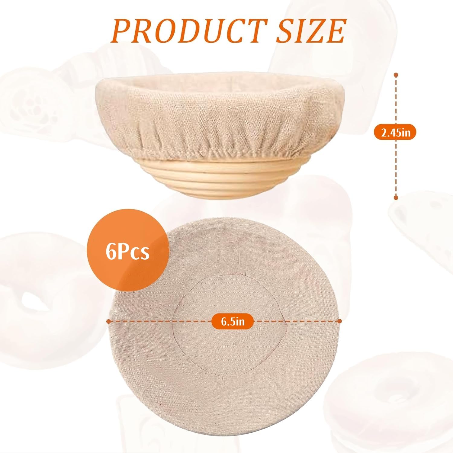 6 cestas de fermentación redondas de pan Banneton para masa madre, cesta banneton tazón de fermentación,Cuenco para hornear masa ascendente, regalos para manualidades