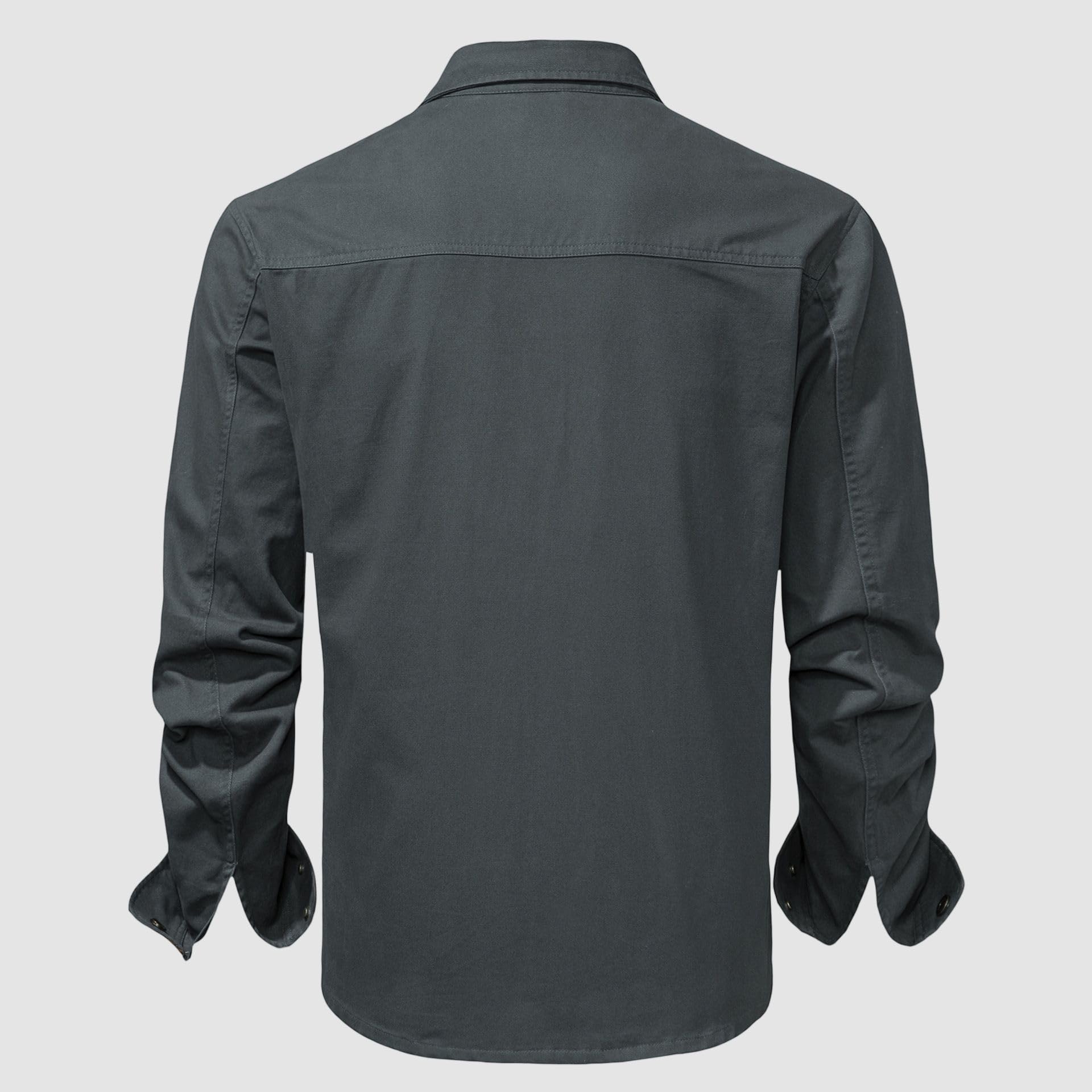 Camicia da lavoro in cotone tinta unita a maniche lunghe con colletto a taglio largo lavato