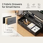 MUTUN 63 Inch TV Stand with Power Outlet and LED Lights for 65 70 75 inch TV, TV Console Table with 2 Fabric Drawers for Living Room and Bedroom, TV Bench with Storage Shelves, Black
