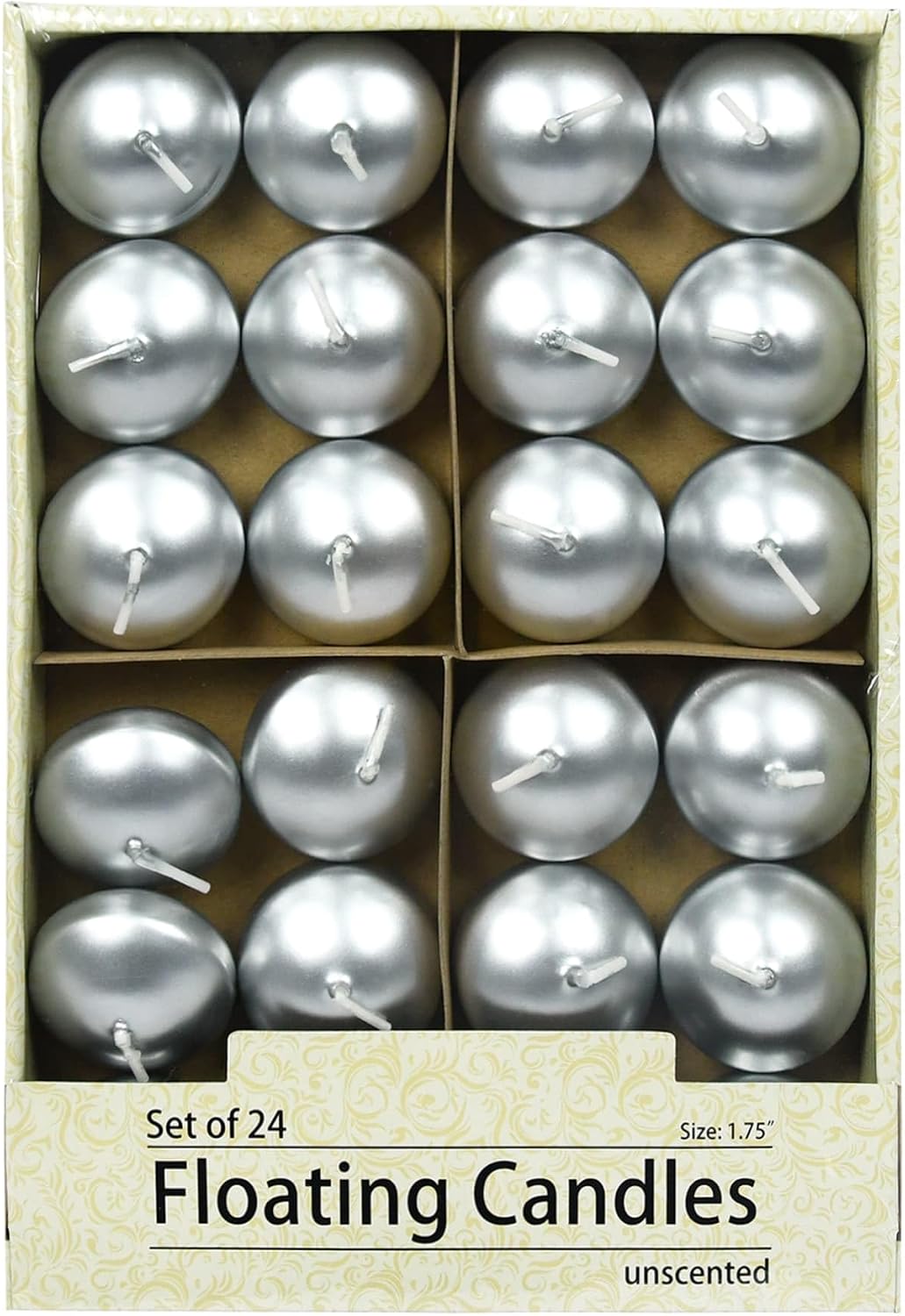 Zest Candle 24-Piece Floating Candles, 1.75-Inch, Metallic Silver