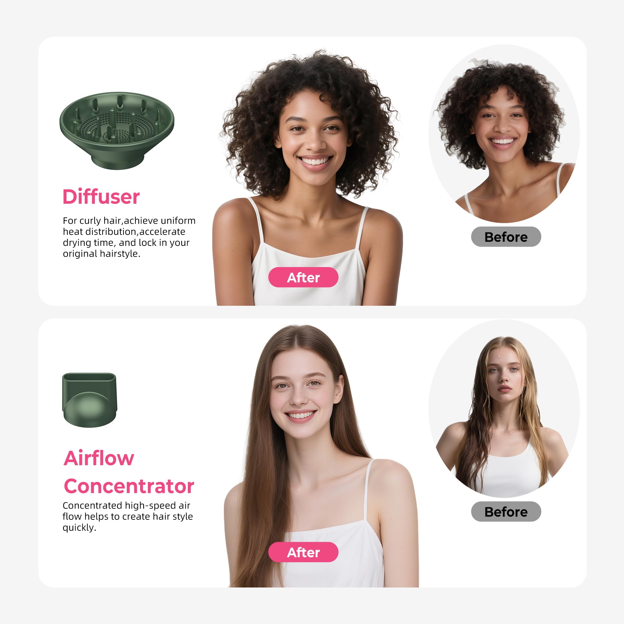 Atopskins 7 en 1 Air Styler&Sèche-cheveux,Brosse Souflante,110000 U/Min Seche Cheveux Avec Diffuseur,Airflow Fer à Boucler à Air de 30.5 mm,Hair Styler Professionnel | Lisser,Boucler les Cheveux,Vert