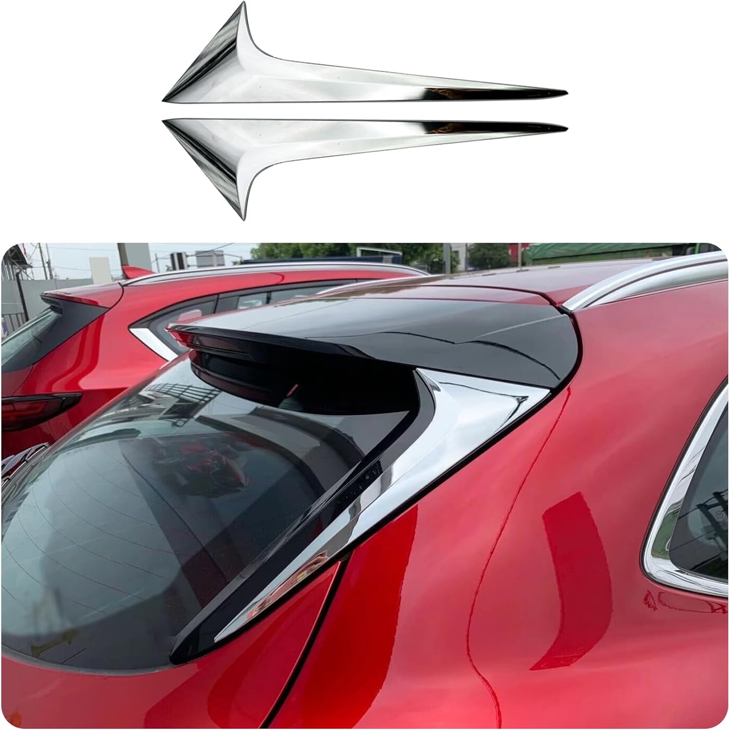Car Accessories Fit for Mazda CX-30 CX30 2020 2021 2022 2023 2024 2025 2026 Rear Spoiler Wing Side Beveled Window Cover Trims (Chrome) 2PCS ABS