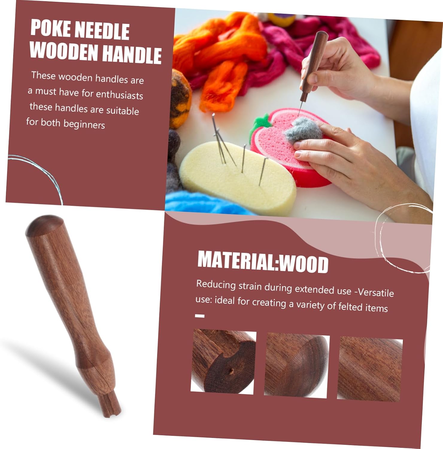 Wooden Felting Needle Handle for DIY Crafts, Beginner Friendly