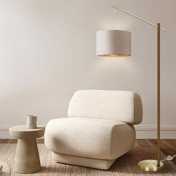 Arc Floor Lamp for Living Room, 68 Modern Dimmable Standing Lamp with Foot Switch, Adjustable Tall Corner Lamp with White Fabric Shade, Mid Century Arched Reading Light for Bedroom, Office (Brown)