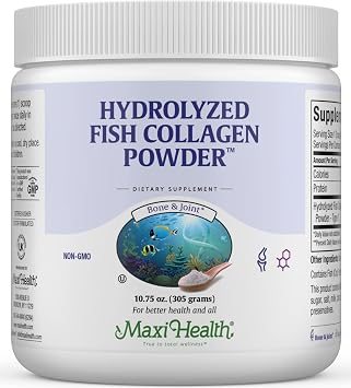 Maxi Health Collagen Peptides Powder Type I Unflavored Marine Powder Collagen for Women & Men - Wild-Caught Protein Supplement for Joints, Skin, Hair & NailNails 10.75 oz