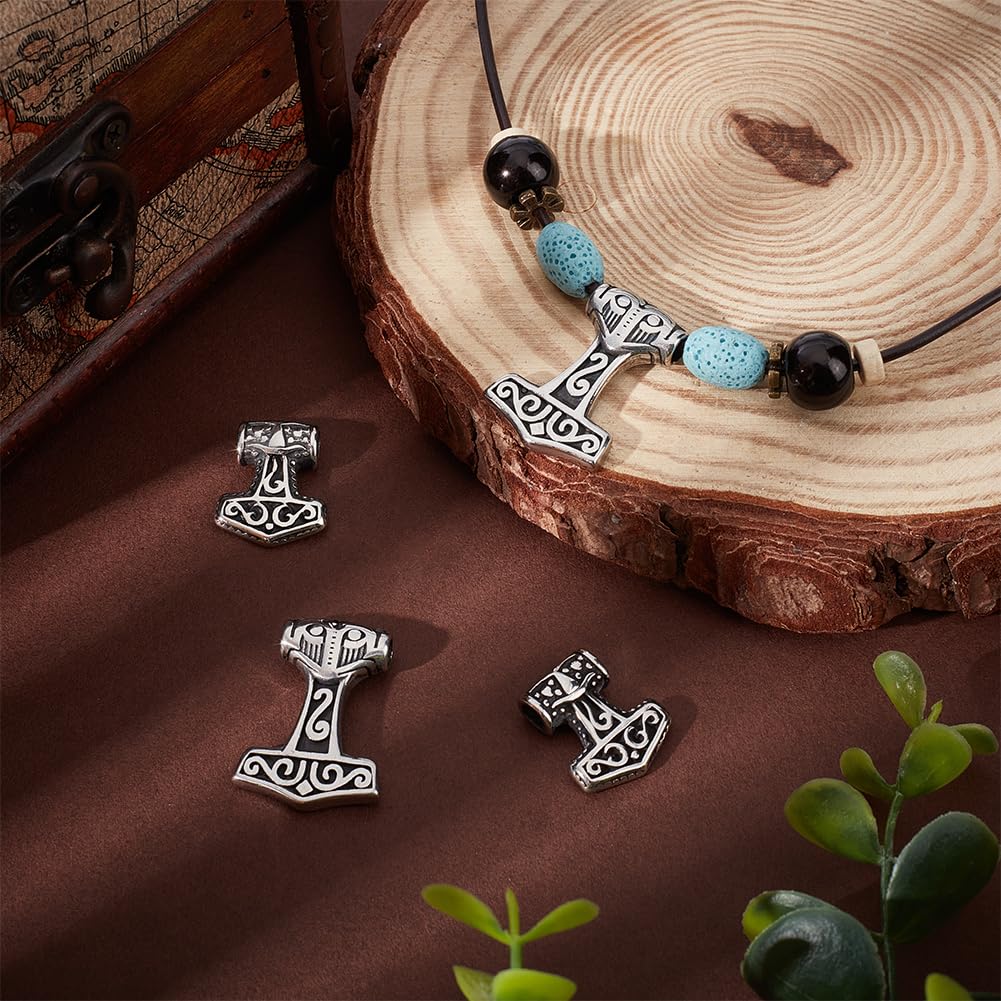 UNICRAFTALE about 4pcs Thor's Hammer Pendants 20~29.5mm Antique Silver Stainless Steel Viking Thor's Hammer Knot Charms Powerful Protection Amulet Necklace Charms for Jewelry Making … - Image 4