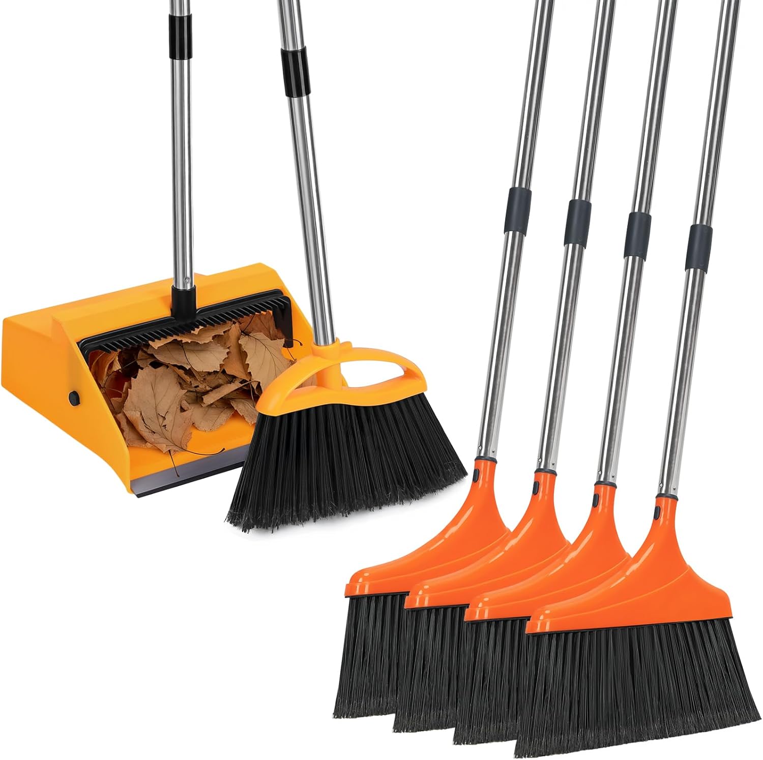 REEWII Commercial Broom and Dustpan Set and 4 Pack Heavy-Duty Angle Broom