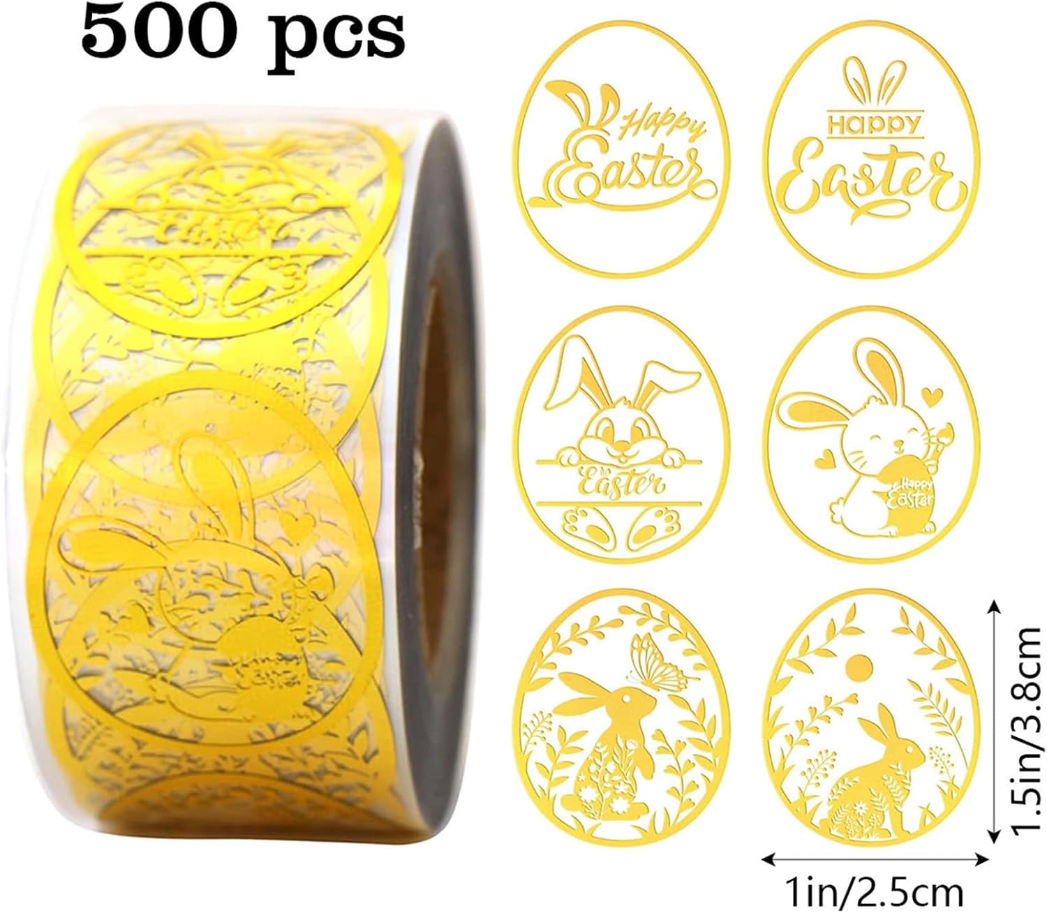 500 Pcs Easter Stickers Roll Fun Gold 1 Inch Cut Self-Adhesive Gift Round Seal Label Rabbit Stickers for Kids Teens Scrapbook Envelopes Water Bottles (Easter-A)