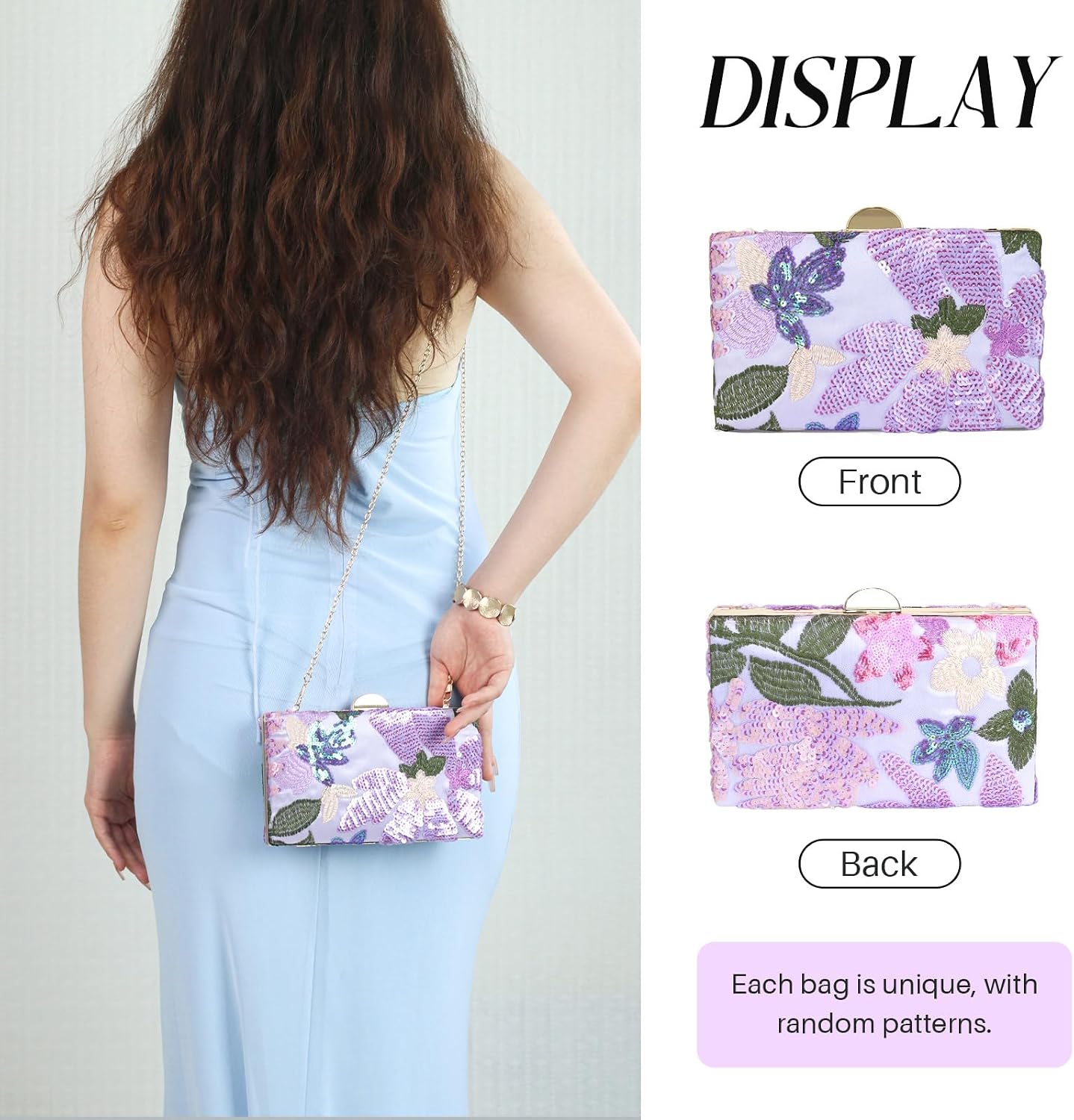 Embroidered Sequin Clutch Purse for Women Elegant Floral Beaded Evening Bag Vintage Style Sparkly Shoulder Crossbody Bag