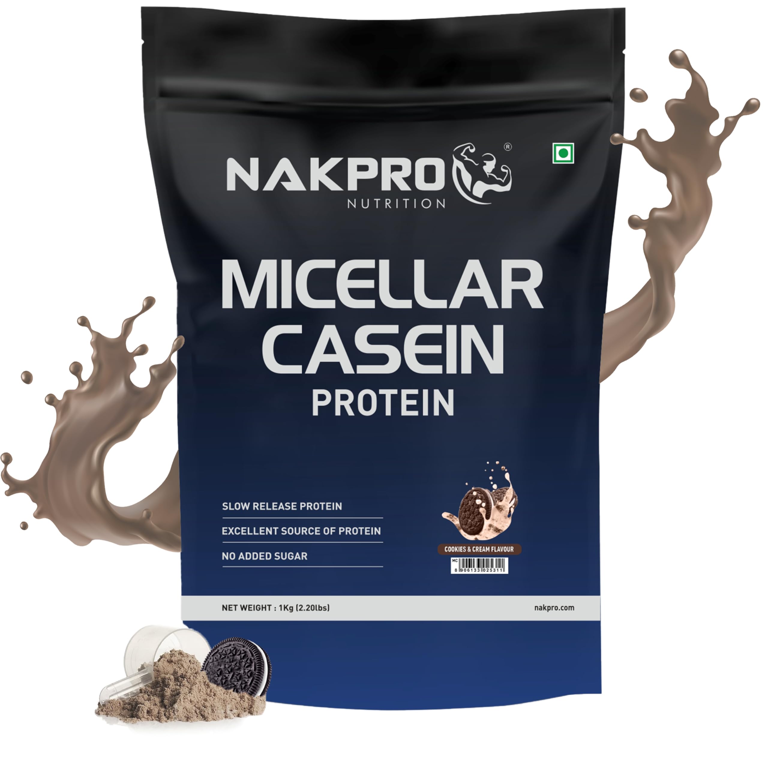 NAKPRO 100% Micellar Casein Protein Supplement |24g Protein, 9.5g EAAs, 4.63g BCAAs| Slow Absorbing Micellar Casein Protein Powder (Cookies & Cream, 1 Kg) (B0BP2ZKVC4) Amazon Price History, Amazon Price Tracker