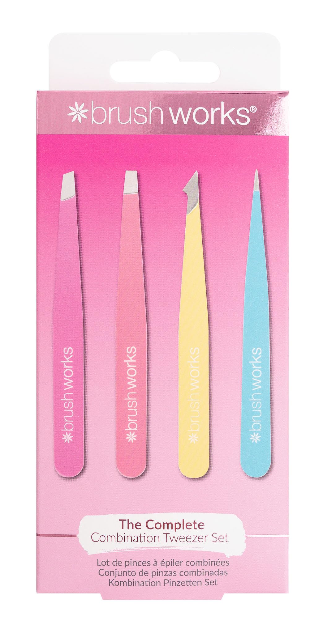 Brushworks HD 4 Piece Combination Tweezer Set - Neon
