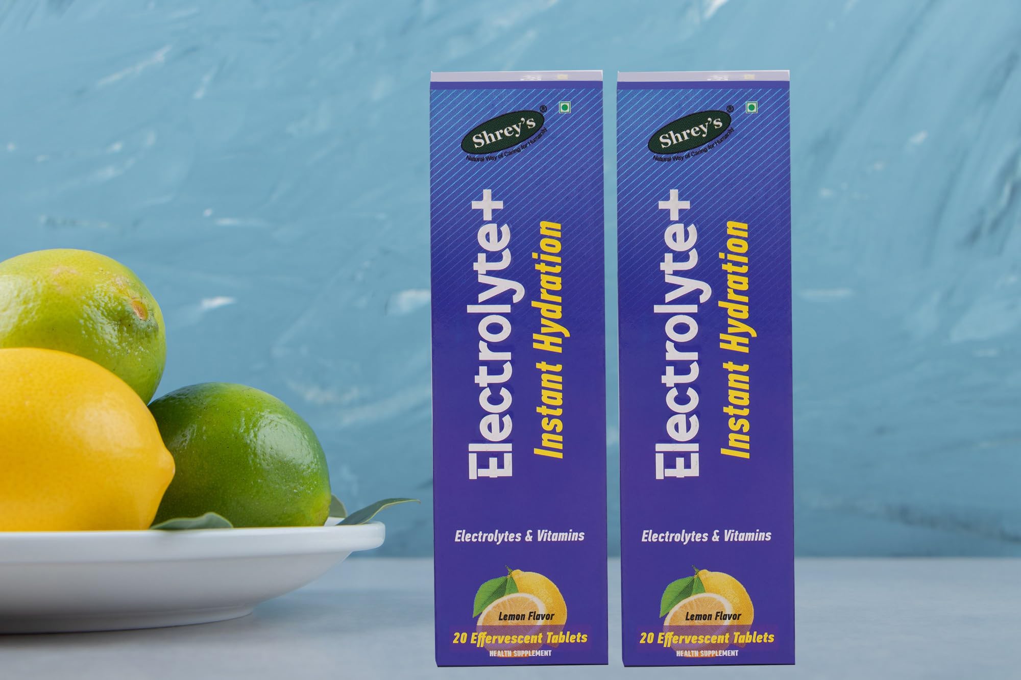 Shrey’s Electrolyte+, Instant Hydration – 20 Effervescent Tablets (Electrolytes & Vitamins), Lemon Flavour (Pack of 2)