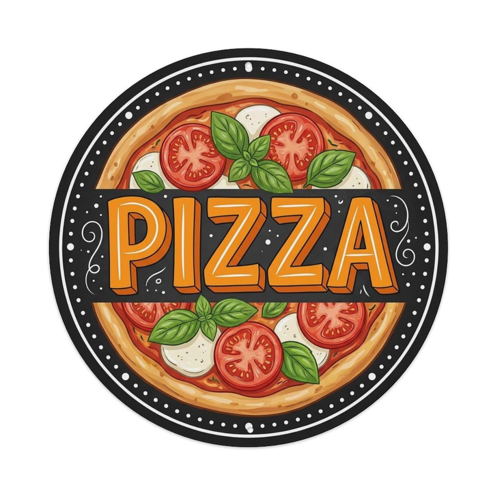 Yrnq 8X8inch Vintage Style Vintage Pizza Basil Tomato Food Decoration Metal Tin Sign