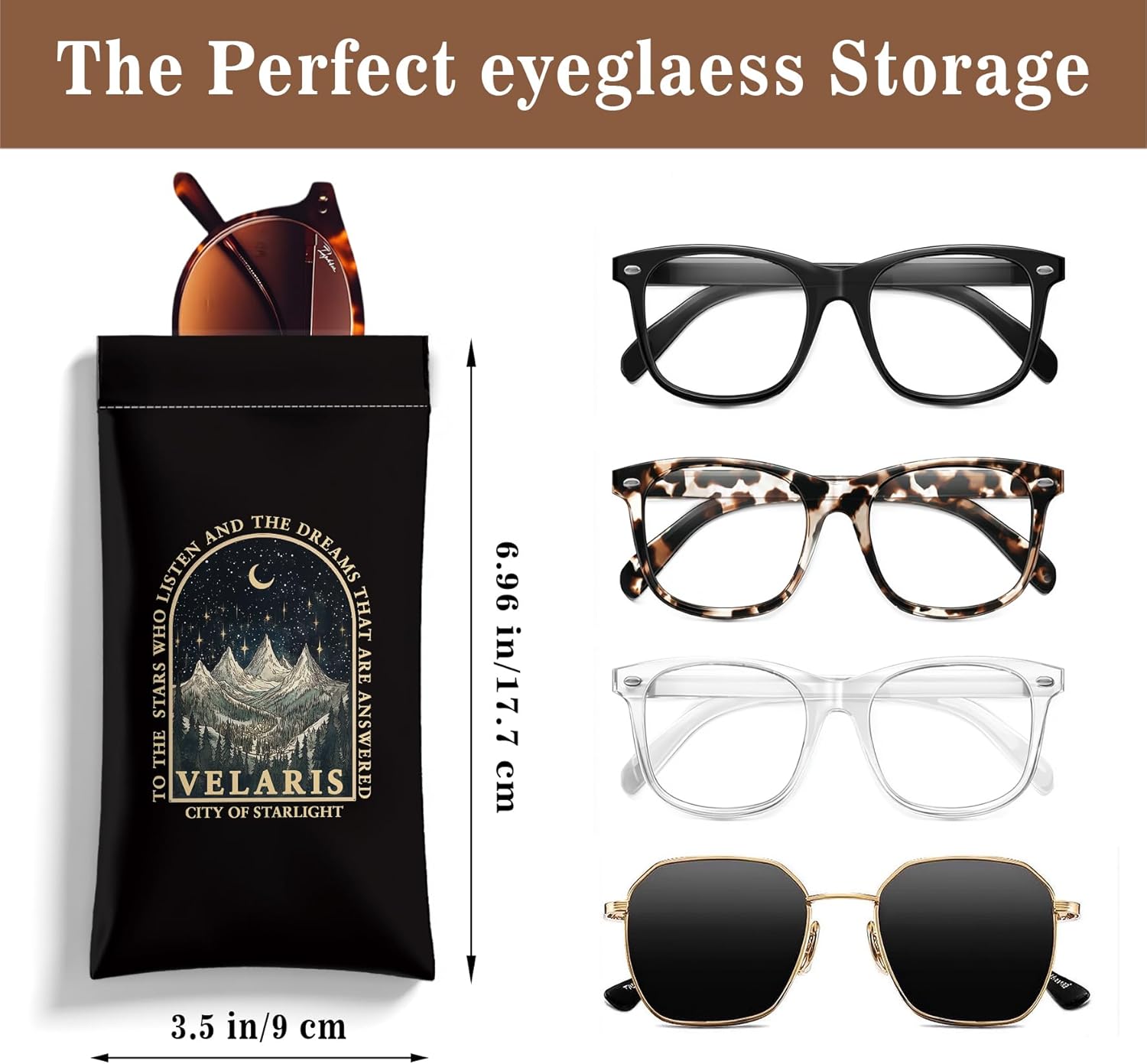 Eyeglasses Case & Sunglasses Case-PU Soft Squeeze Top Glasses Pouch for Men Women, Velaris City of Starlight Portable Anti-Scratch Eyewear Bag, Reading Glasses Bag-Leather Soft Sleeve - Image 5