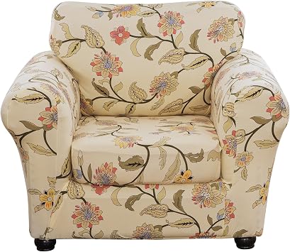 Lamberia Printed Sofa Cover High Stretch Sofa Slipcovers 2 Piece Armchair Slipcover with One Separate Cushion Cover Elastic Bottom Floral Pattern Blooming Flower, Armchair