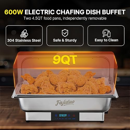 Miniatura 4 de Plato eléctrico para rozar, servidores y calentadores de bufé de 9 cuartos de galón, platos de acero inoxidable con pantalla de control de