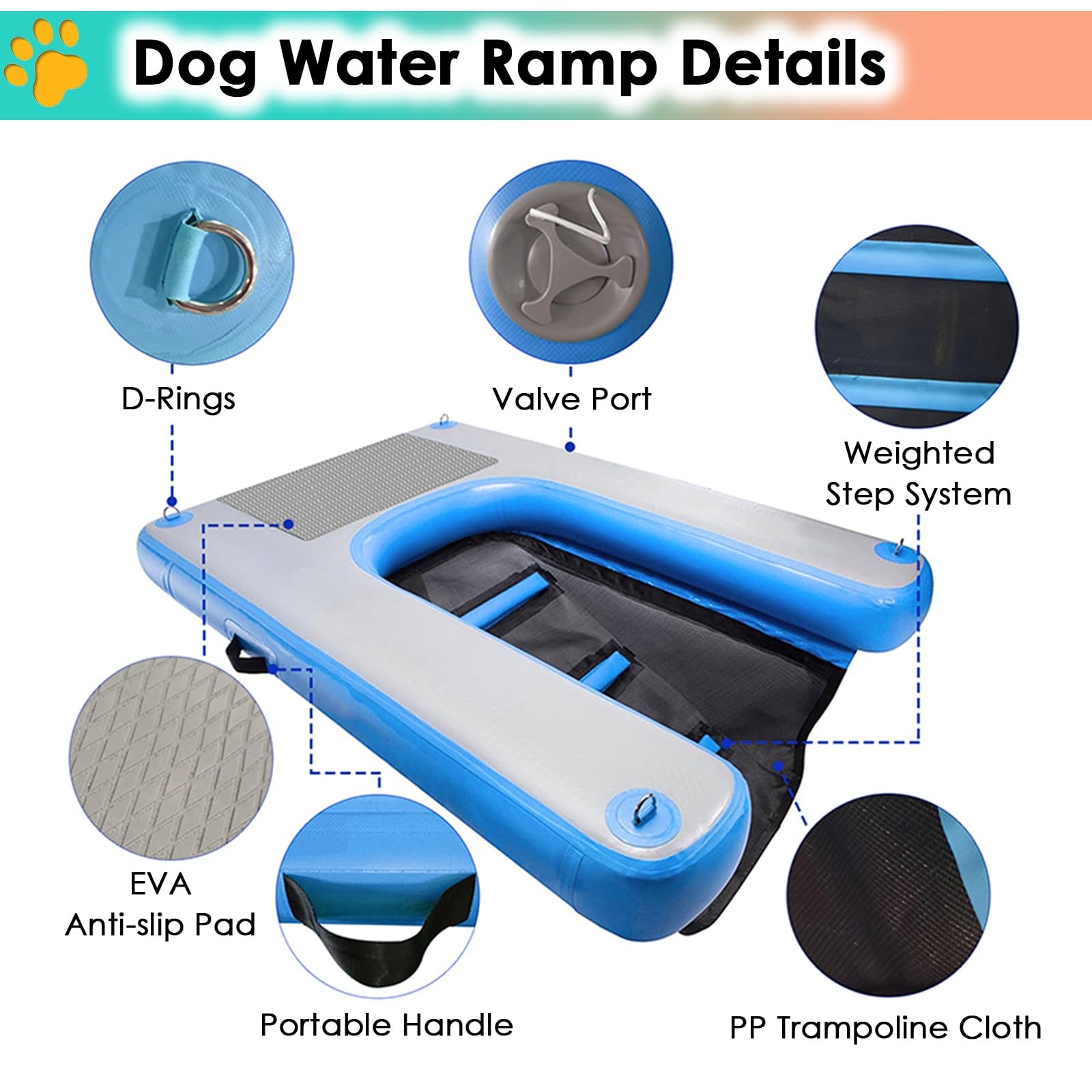 caletta per cani da barca Rampa galleggiante per cani per piscina, Gonfiabile Scala di risalita per animali domestici Piattaforma di riposo per nuotare, Pontile/ Lago/ Spiagge Pedana per cani, Portati
