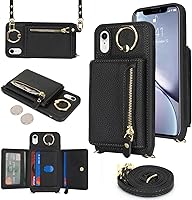 Vista 6 de Funda para iPhone Xr con Portador de Tarjetas, Funda de Teléfono para iPhone Xr con Correa Cordón Cruzado Anillo de Soporte, Funda Cartera Xr