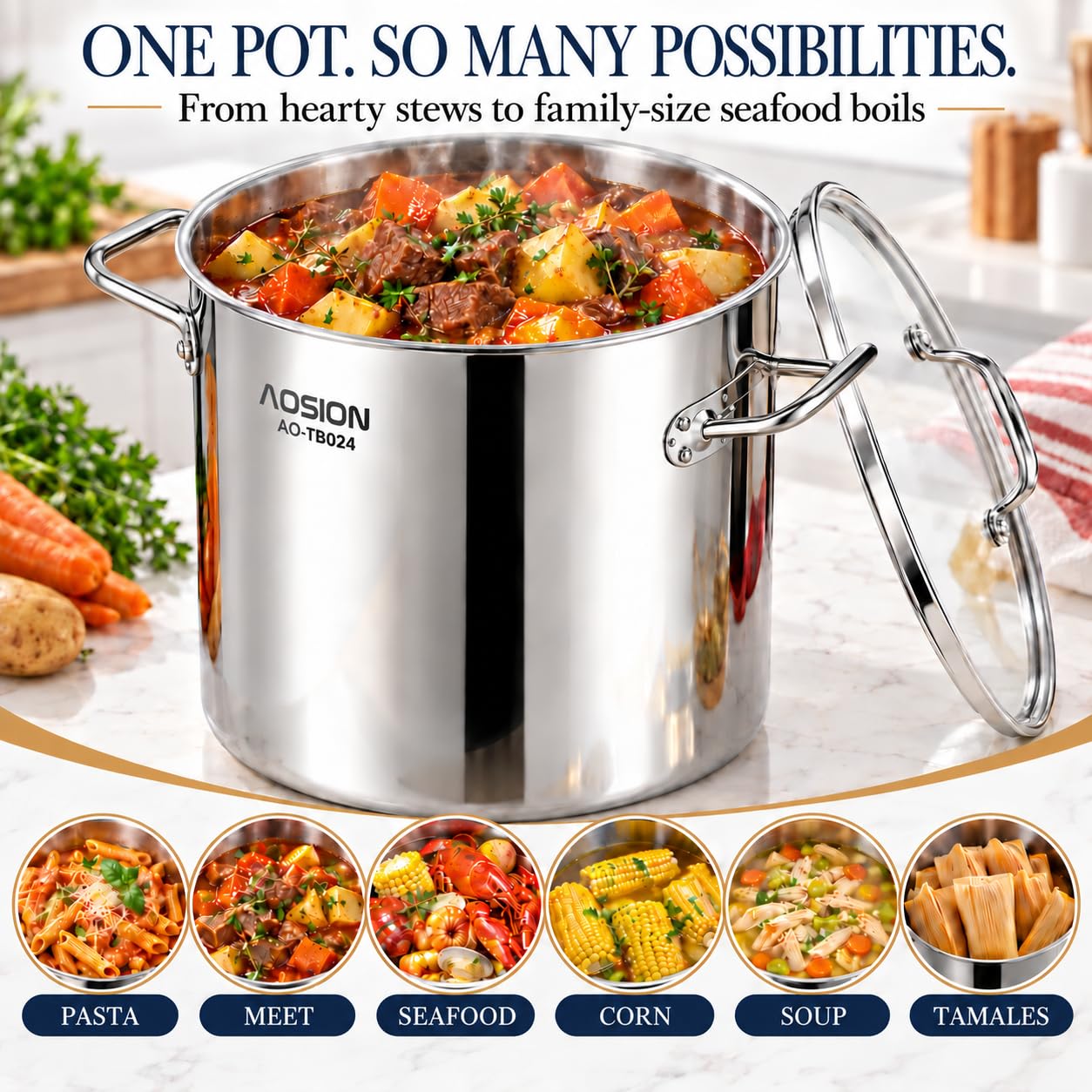 AOSION 24QT Stainless Steel Stock Pot - 6 Gallon -6
