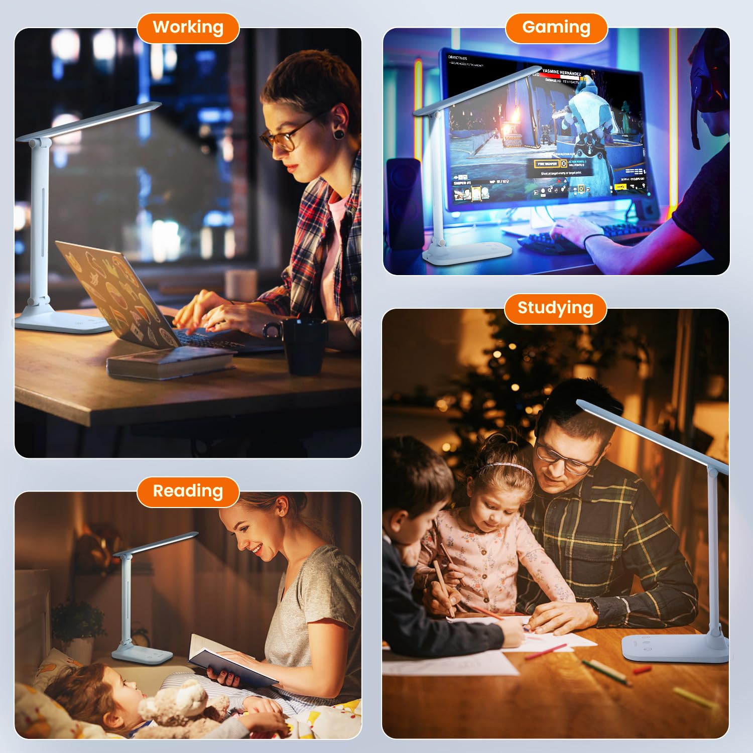 Lampada da Scrivania, 5 Colori e 10 Livelli di Luminosità Lampada da Tavolo, Timer/USB Ricarica/Tocca Controllo/Pieghevole, Protezione Gli Occhi LED Luce per Studio, Lavoro, Gioco, Regalo