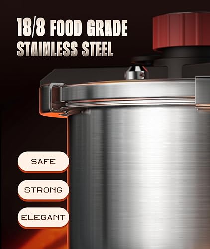 Miniatura 6 de Olla a presión de 13 cuartos de galón, ahorra un 70% de tiempo de cocción Recipiente a presión de acero inoxidable con cuerpo de acero de triple