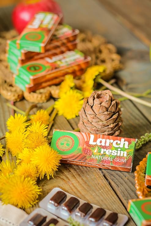 Siberian Larch Resin, Natural Gum, No Sugar, Non-Gmo, 5 Packs (25 Pieces)
