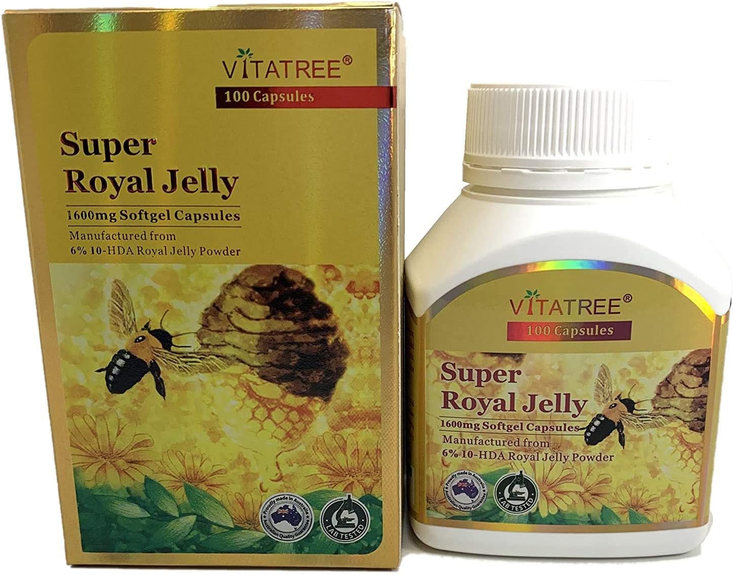VitaTree Super Royal Jelly 1600mg 6% 10-HDA 100 Softgel Capsules Australian Made : Health & Household