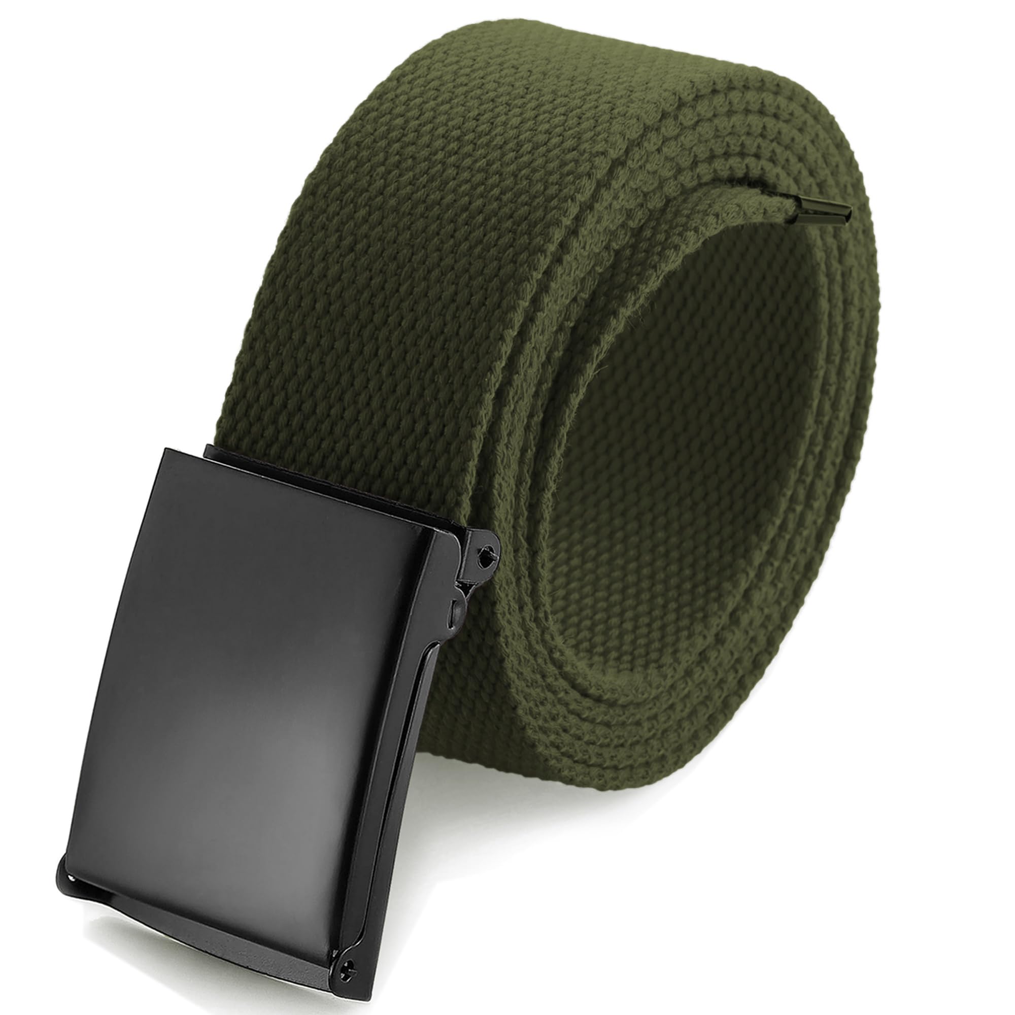 Mile High Life Cut To Fit Canvas Web Belt Size Up to 52" with Flip-Top Solid Black Military Buckle