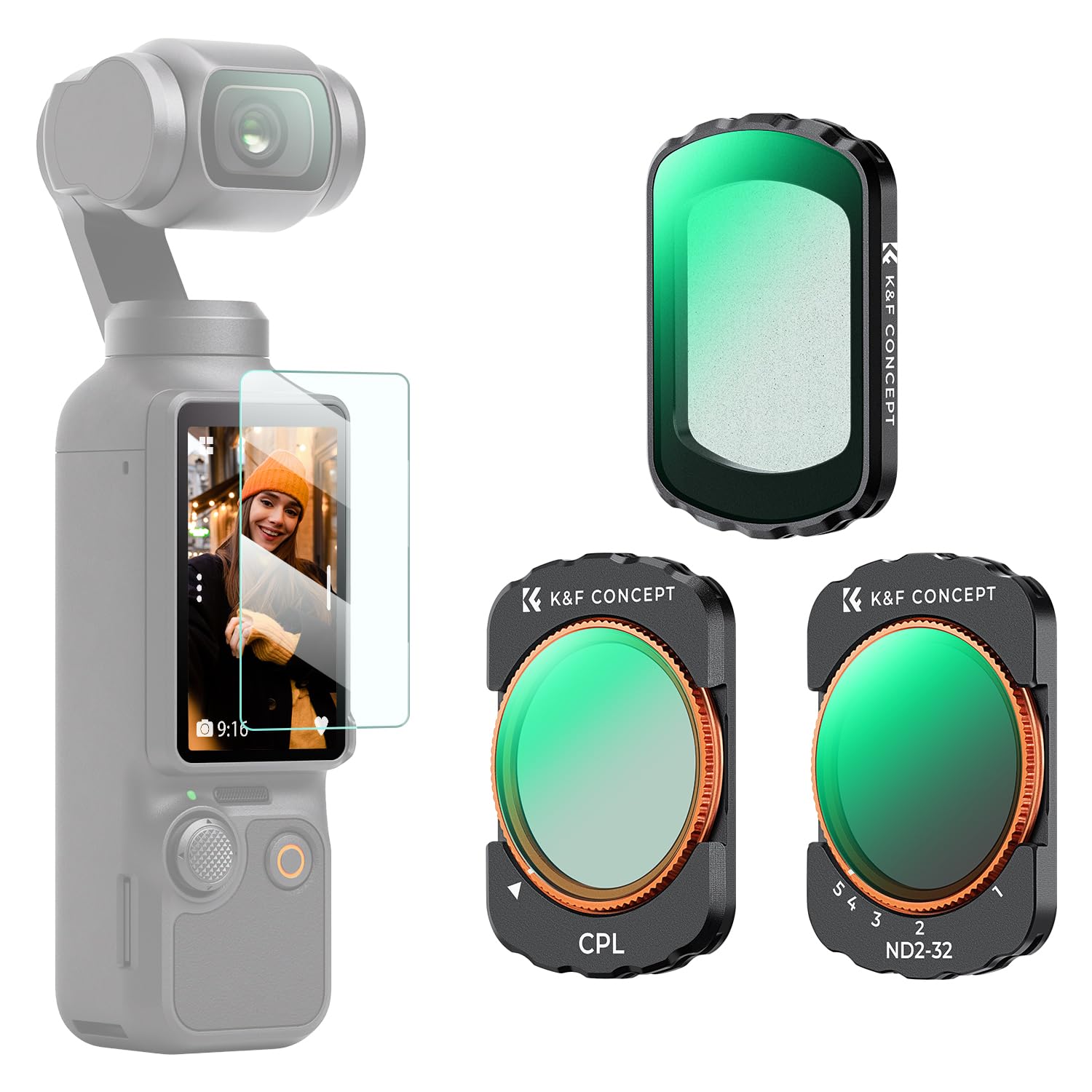 K&F Concept Magnetic Effect & ND & CPL Filter Set Compatible with DJI Osmo Pocket 3, 3 Pack CPL Black Diffusion 1/4 ND2-32 Filters Accessories, HD Optical Glass/Multi-Coated