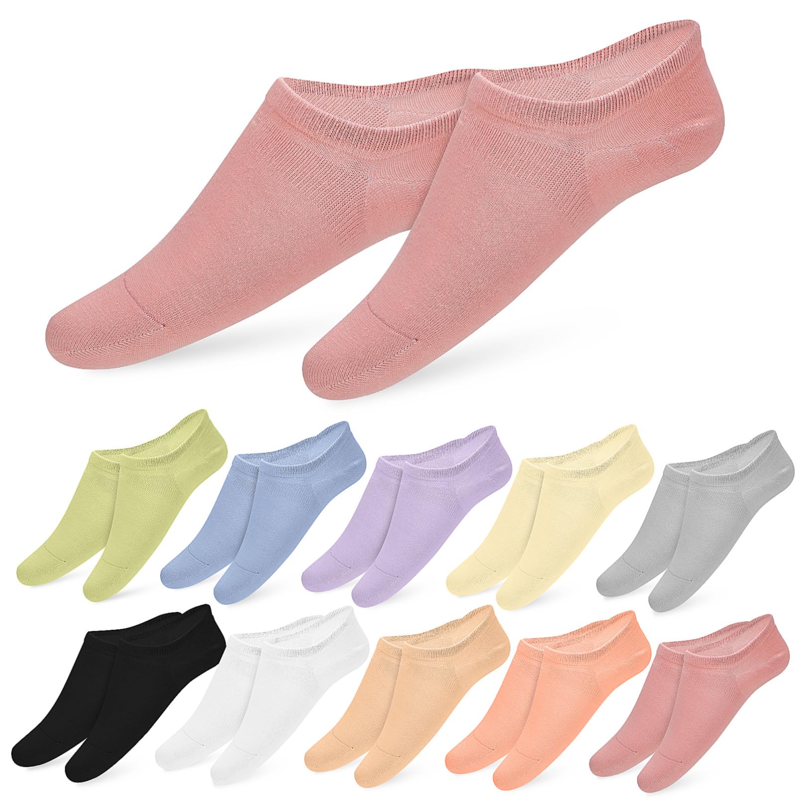 FRCOLOR 12paia Calzini Donna in Cotone Traspirante Antisudore Taglio Basso senza Cuciture Calzettoni Comodi per Esterno e Interno