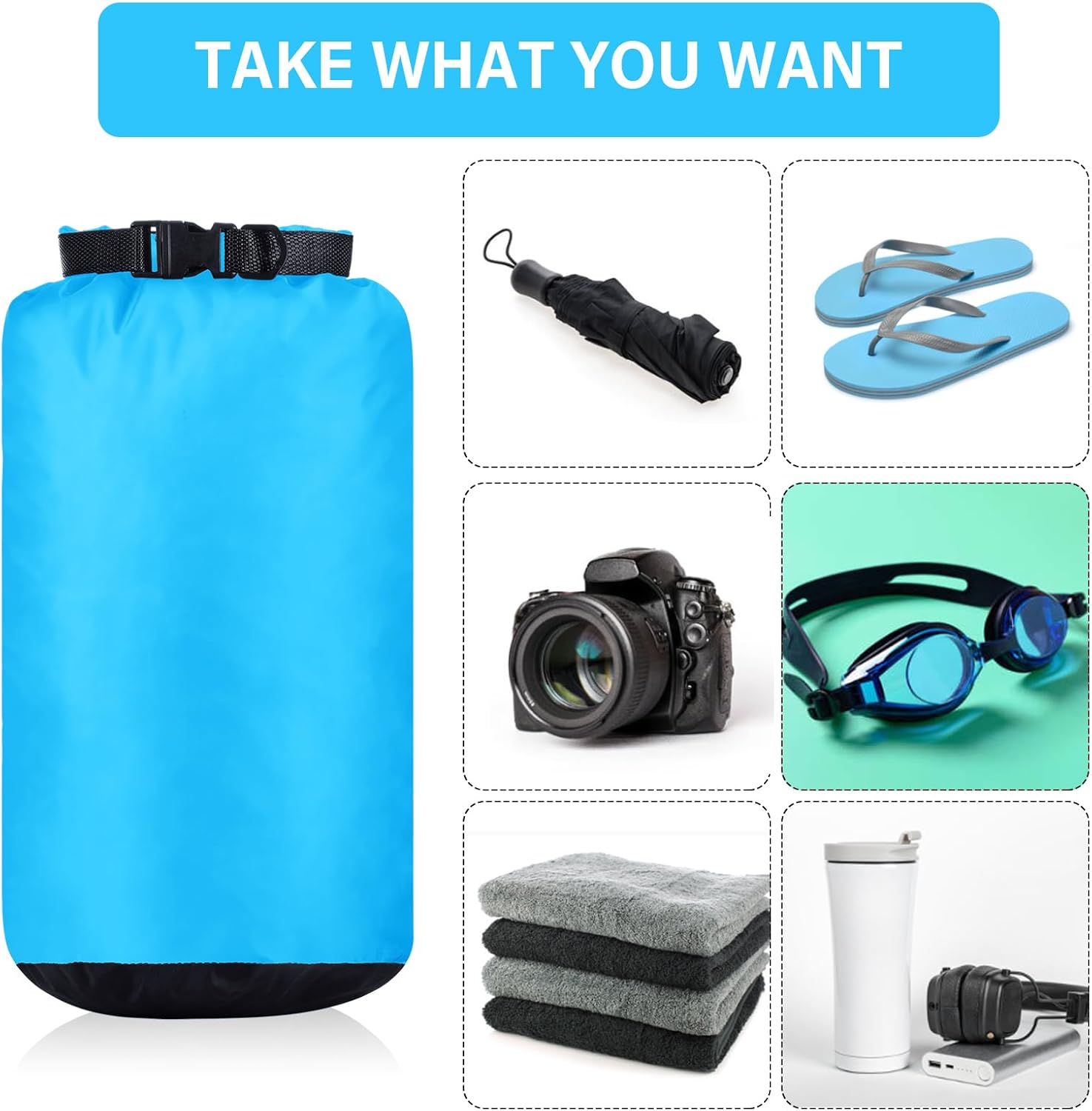 6 Pcs Waterproof Dry Bag Sack Lightweight Outdoor Dry Bags 35 L, 20 L, 15 L, 10 L, 5 L, 3 L Waterproof Boat Bag for Kayaking, Backpacking, Hiking, Camping Rafting(Blue) - Image 5